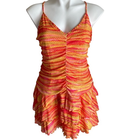 •Target• New Ladies’ Wild Fable Orange Zigzag Ruched Front Tiered Dress (Medium) - Picture 5 of 6